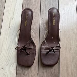 Fashion Nova Clear Strap Bow Heel Sandals Brown Women’s Size 10